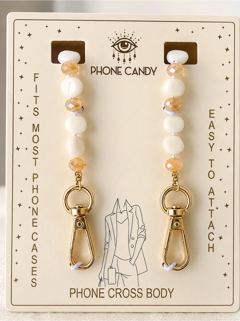 Phone Candy Beaded Phone Wrist Strap Crossbody Charm Ivory Gold New